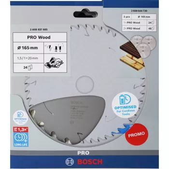 BOSCH POWERTOOLS PRO Wood accu-cirkelzaagblad 165 mm (3-pack voordeelverpakking)
