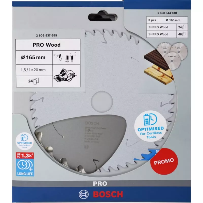 BOSCH POWERTOOLS PRO Wood accu-cirkelzaagblad 165 mm (3-pack voordeelverpakking)