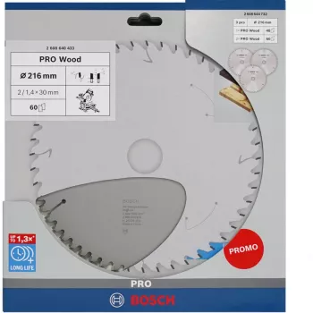 BOSCH POWERTOOLS PRO Wood cirkelzaagblad 216 mm (3-pack promotieverpakking)