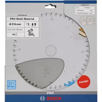 BOSCH PRO hout-/multimateriaal-cirkelzaagblad 216 mm, dubbelpack