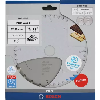 BOSCH POWERTOOLS PRO Wood accu-cirkelzaagblad 165 mm (2-pack promotieverpakking)