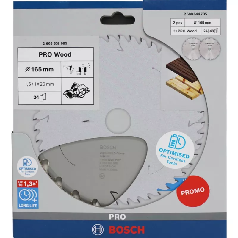 BOSCH POWERTOOLS PRO Wood accu-cirkelzaagblad 165 mm (2-pack promotieverpakking)
