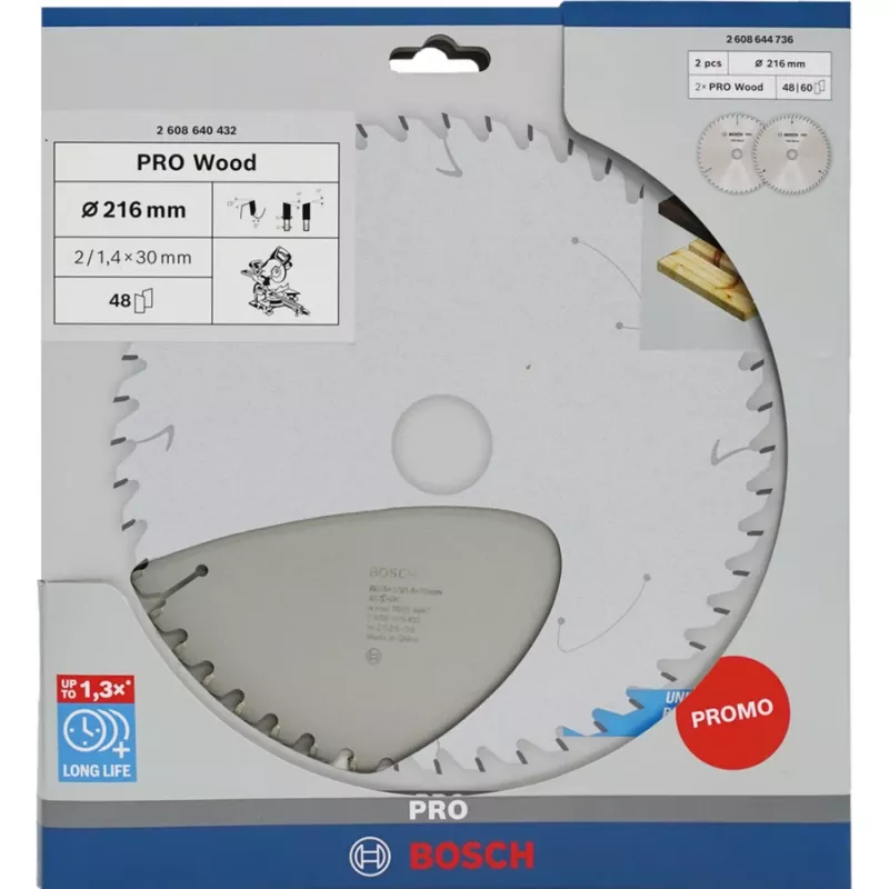 BOSCH POWERTOOLS PRO hout cirkelzaagblad 216 mm (2-pack promotieverpakking)