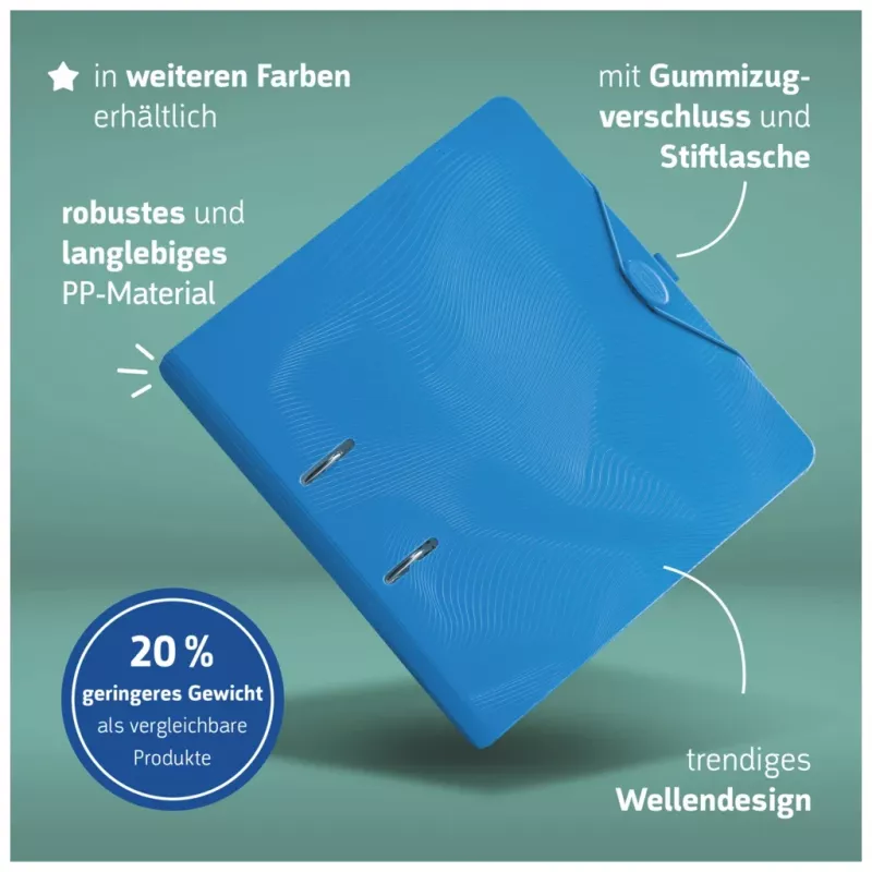 BRUNNEN WAVE hefboomdekselordner azuur kunststof 7,0 cm DIN A4