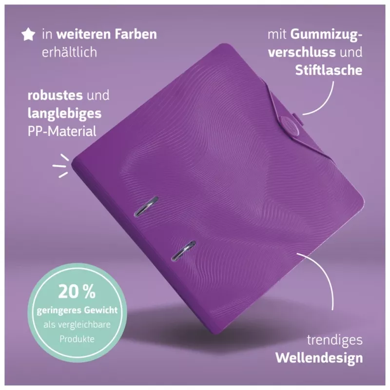 BRUNNEN WAVE hefboomdekselordner lila kunststof 7,0 cm DIN A4