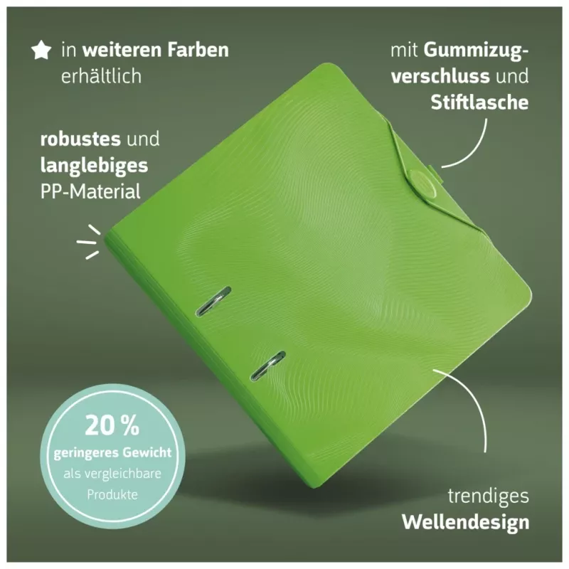 BRUNNEN WAVE hefboomdekselordner kiwi groen kunststof 7 cm DIN A4