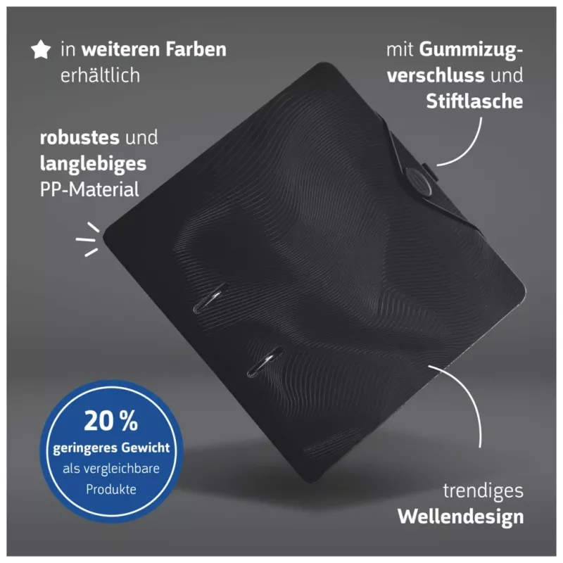 BRUNNEN WAVE hefboomsordner Onyx Black kunststof 7,0 cm DIN A4