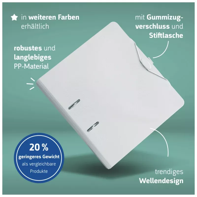BRUNNEN WAVE hefboomhechter wit kunststof 7,0 cm DIN A4