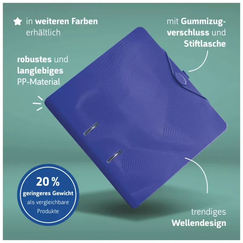 BRUNNEN WAVE hefboomordner A4 70 mm blauw kunststof