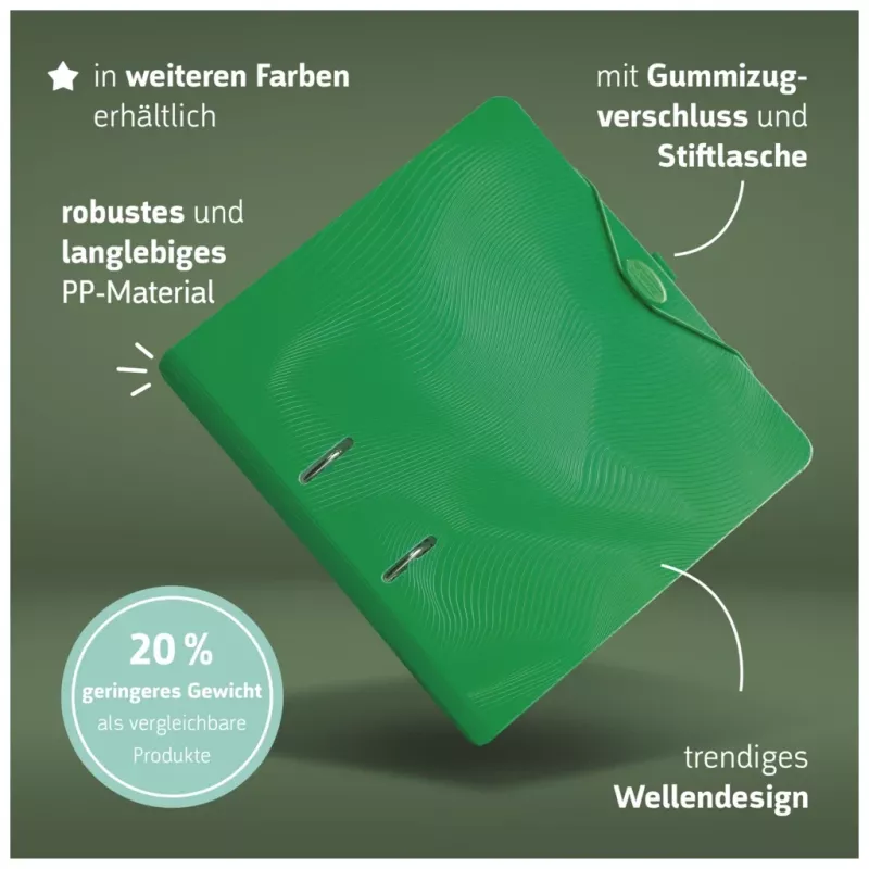 BRUNNEN WAVE hefboomdeksel-ordner groen kunststof 7,0 cm DIN A4
