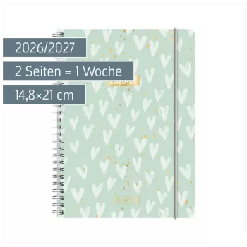 BRUNNEN Student Planner Heart 2026/2027 mint, wit, goud, 1 stuk (1072156097)