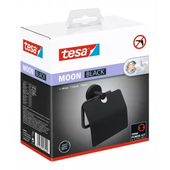 Tesa MOON BLACK toiletpapierhouder met deksel, zelfklevend, zwart, 1 stuk