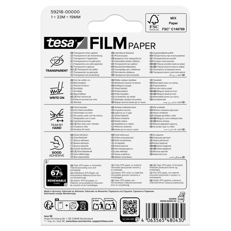 Tesa Film Paper 8x transparant om te beschriften en te vouwen