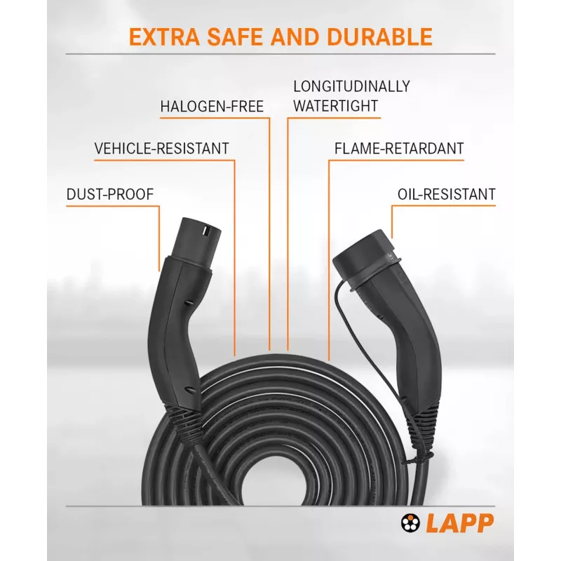 LAPP MOBILITY HELIX Type 2 zelfoprollende laadkabel voor elektrische voertuigen 11 kW 5m zwart