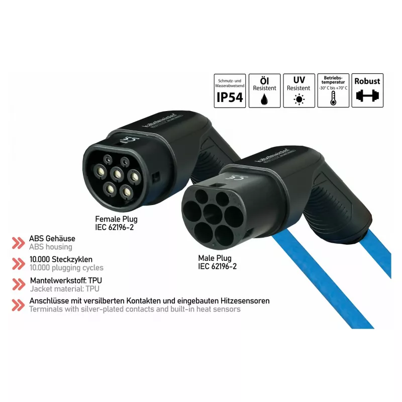KABELMEISTER Mode 3 Type 2 EV-laadkabel 11 kW 16 A 3-fasen spiraalkabel 5 m zwart