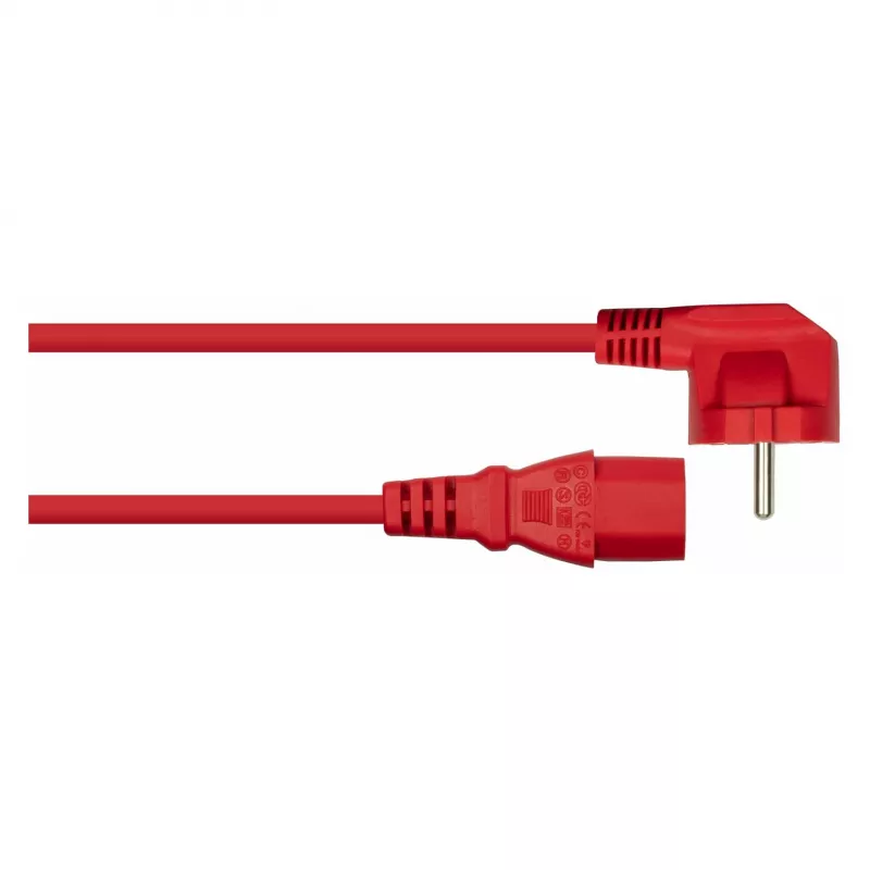 Kabelmeister netkabel Schuko-stekker type E+F (90° haaks) naar IEC C13, rood, 0,75 m