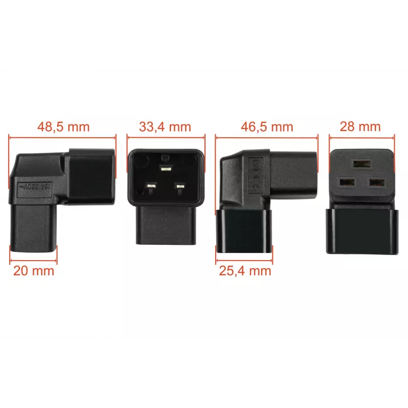 Kabelmeister netadapter C20 stekker naar C19 koppeling haaks op/neer - 16A 250V 4000W zwart