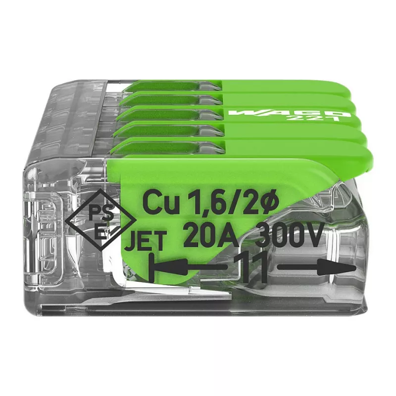 WAGO 221-425 5-aderige compacte verbinder met hendels, transparant/oranje