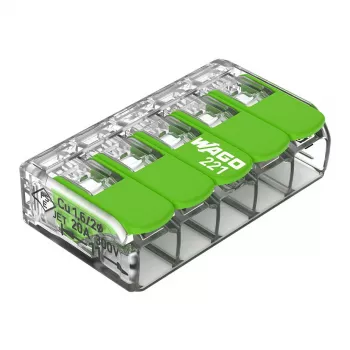 WAGO 221-425 5-aderige compacte verbinder met hendels, transparant/oranje