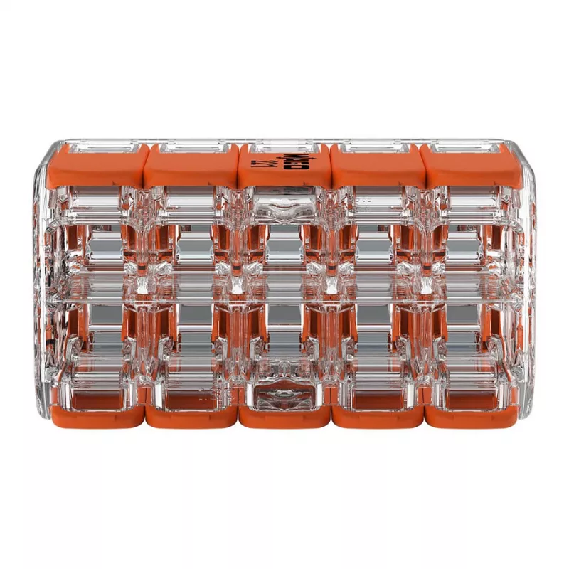 WAGO 221-420 compacte lasverbinder met hendels, 10-aderig, 0,2-4 mm², transparante behuizing, oranje hendel, 10-pack
