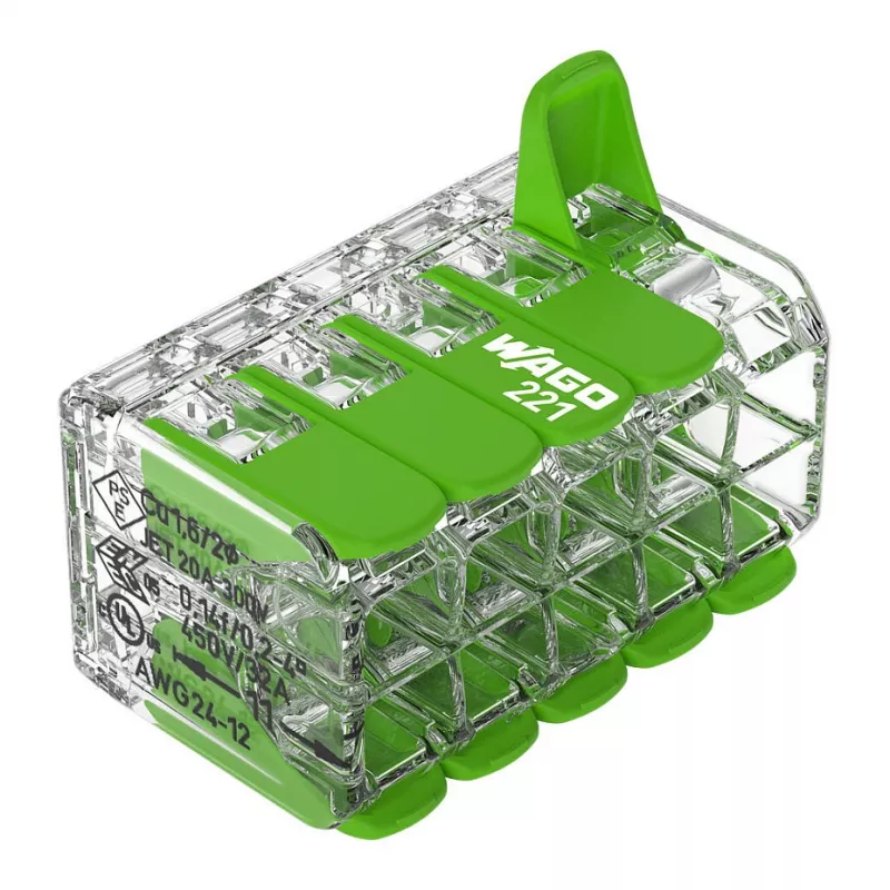 WAGO 221-430 COMPACT 2-aderige verbinder, 0,2-4 mm², 15 stuks, Green Range