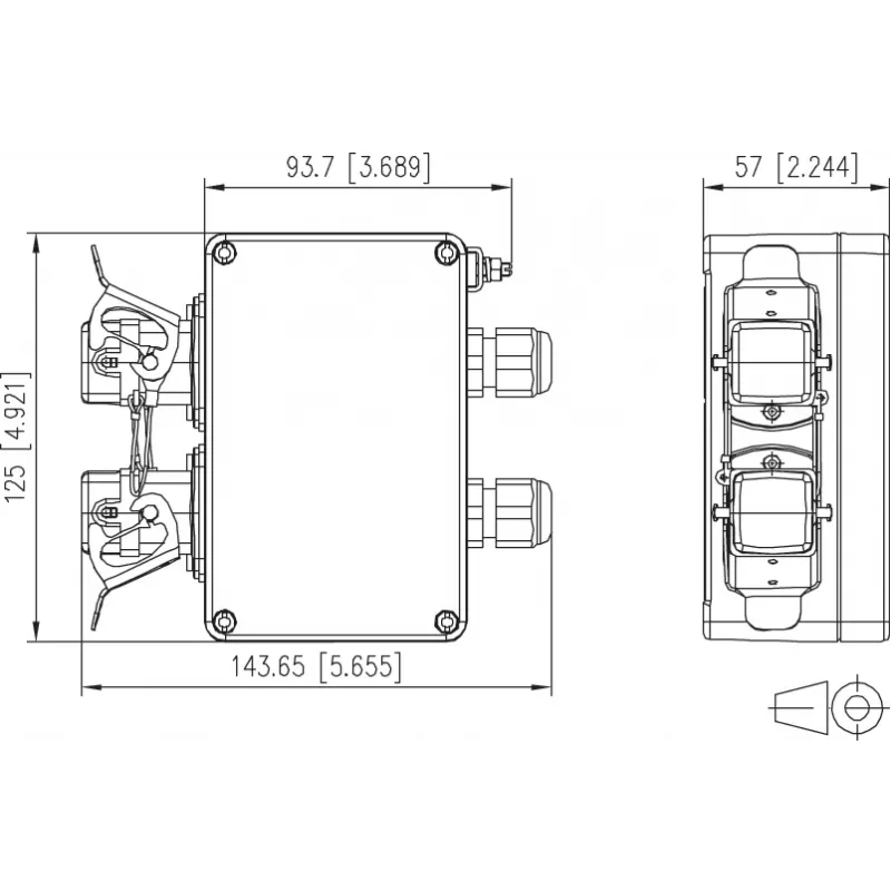 METZ CONNECT E-DAT Industry IP67 V5 2-poorts opbouw-netwerkaansluiting, aluminium, grijs (1401060320ME)