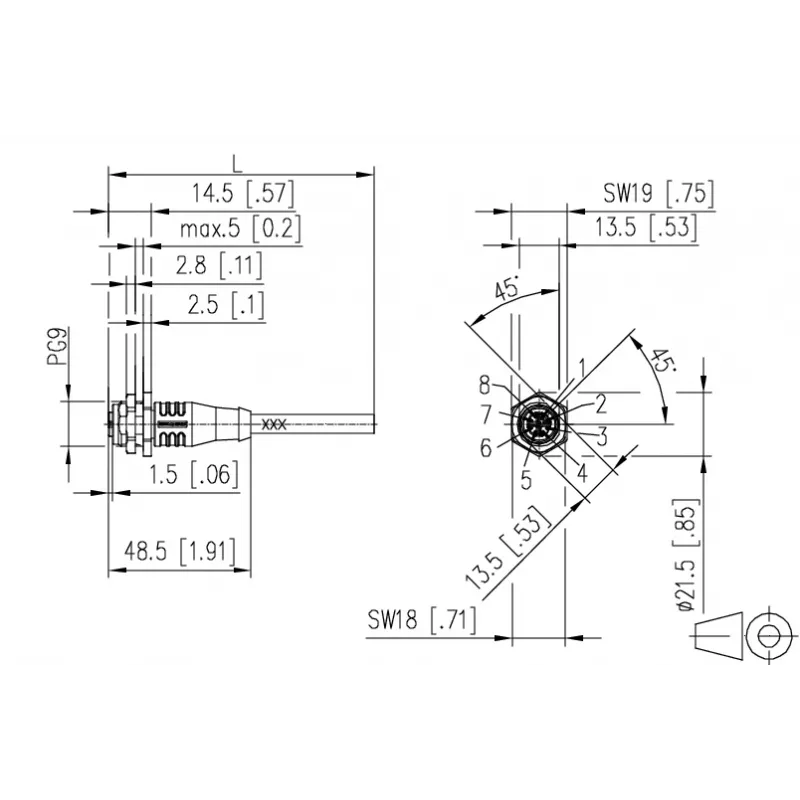 METZ CONNECT M12 D-gecodeerd 8-polig stekker schroefaansluiting, 360° afgeschermd, IP67