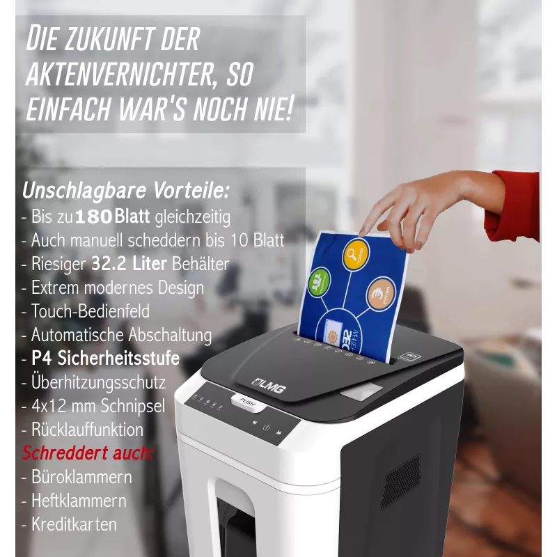 LMG AUTO180P4 cross-cut papierversnipperaar, P-4, 10 vellen, 18 L, zwart