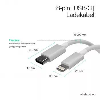 Flexline USB-C naar Lightning kabel, PD, wit, 0,5m (FL31-13050)