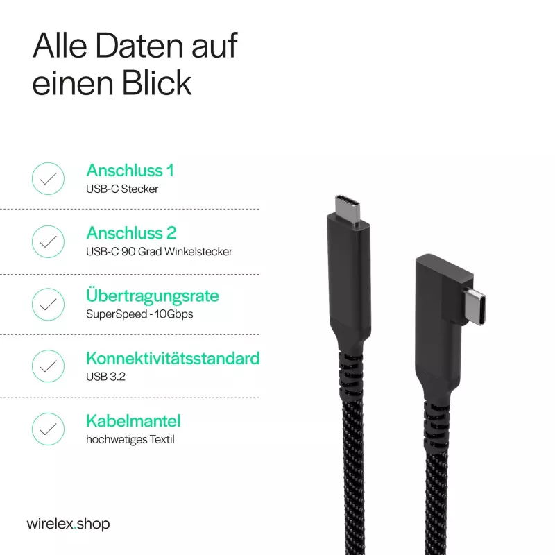 S CONN S/CONN maximum connectivity USB-C-oplaadkabel USB-C naar USB-C 3.2 100W PD textiel 90° - kabel - digitaal/data