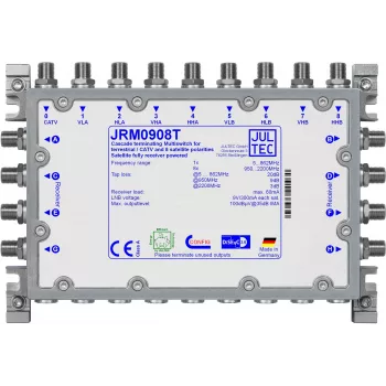 JULTEC JRM0908T 9/8 multiswitch satellietdistributieschakelaar 8 SAT IF-ingangen 1 terrestrische ingang 8 deelnemeruitgangen