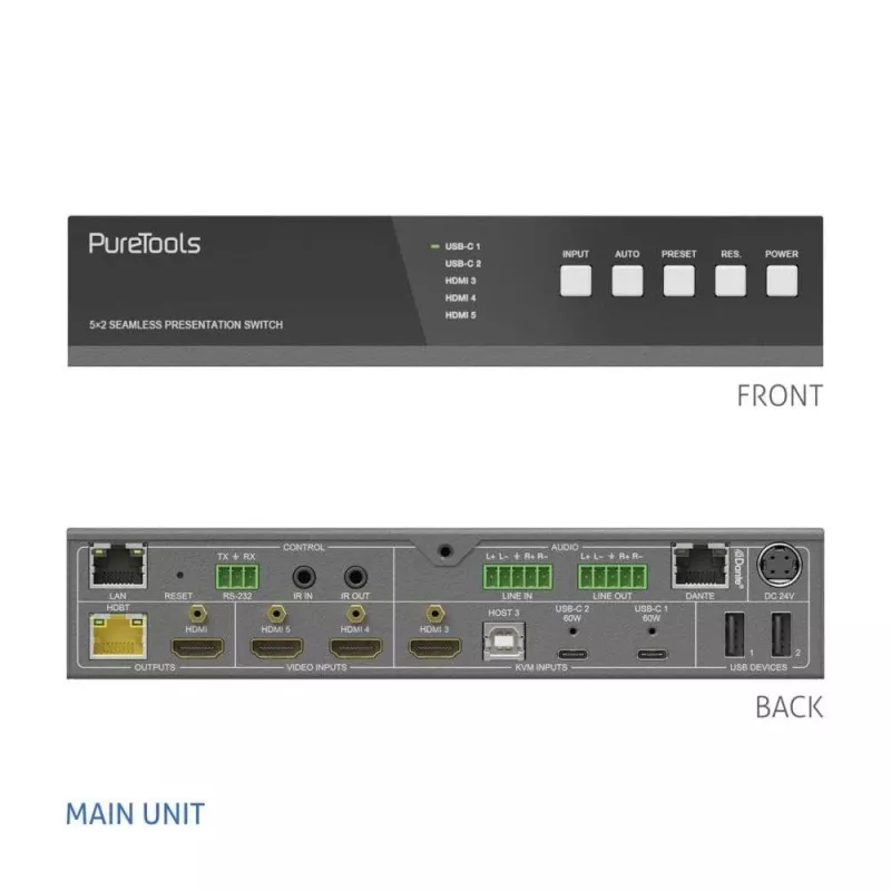 PureLink PT-PSW-52KVM 5x2 KVM-switcher 4K 60Hz 4:4:4 USB-C HDMI