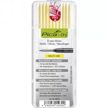 PICA-MARKER Pica DRY refills geel - 10 stiften, 2,8 mm, wateroplosbaar