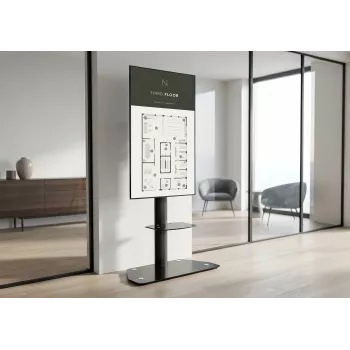 celexon Professional Adjust-3270MP portrait mobiele display-trolley voor 32-70 inch schermen, geanodiseerd aluminium, melkglas, zwart