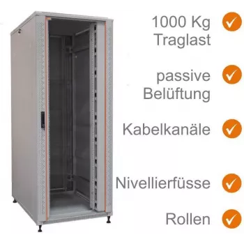 IT-BUDGET 19 inch netwerkkast SRK - 42U - breedte x diepte 800x800 mm - zichtdeur/stalen plaatdeur - kabelgoten - voorgemonteerd - lichtgrijs (99ITB19SRK4288GGNM)