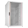 IT-BUDGET 19 inch netwerkkast SRK compleetset 27U 800x800 mm glas-/geperforeerde stalen deur 4 actieve ventilatoren PDU legplanken gemonteerd lichtgrijs (99ITB19SRK2788GGM)