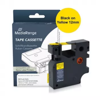 MediaRange etikettenbandcassette compatibel met Dymo 12mm x 7m zwart op geel (MRDY45018)