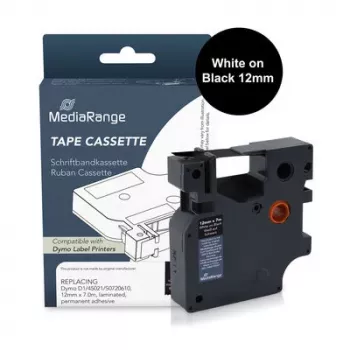 MediaRange etikettenbandcassette compatibel met Dymo 12mm x 7m wit op zwart (MRDY45021)
