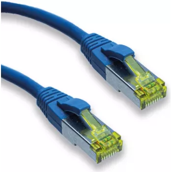 IT-BUDGET Vollkupfer Premium patchkabel - Super Flex TPE - Cat.6A - met Cat.7 ruwe kabel - 600 MHz - halogeenvrij - PoE+ - 10 GBit - blauw - 0,50 m