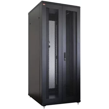 IT-BUDGET 19 inch netwerkkast SRK - 42U - 800x800 mm - geperforeerde dubbele deuren voor en achter - kabelgoten - flatpack - zwart (RAL 9005)