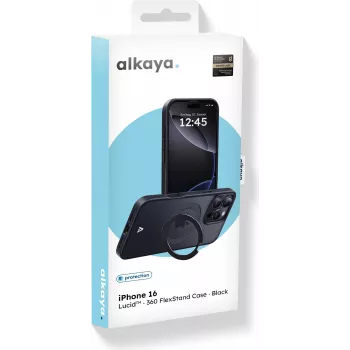 ALKAYA Lucid 360 FlexStand case met MagSafe voor iPhone 16 zwart (CS-20226)