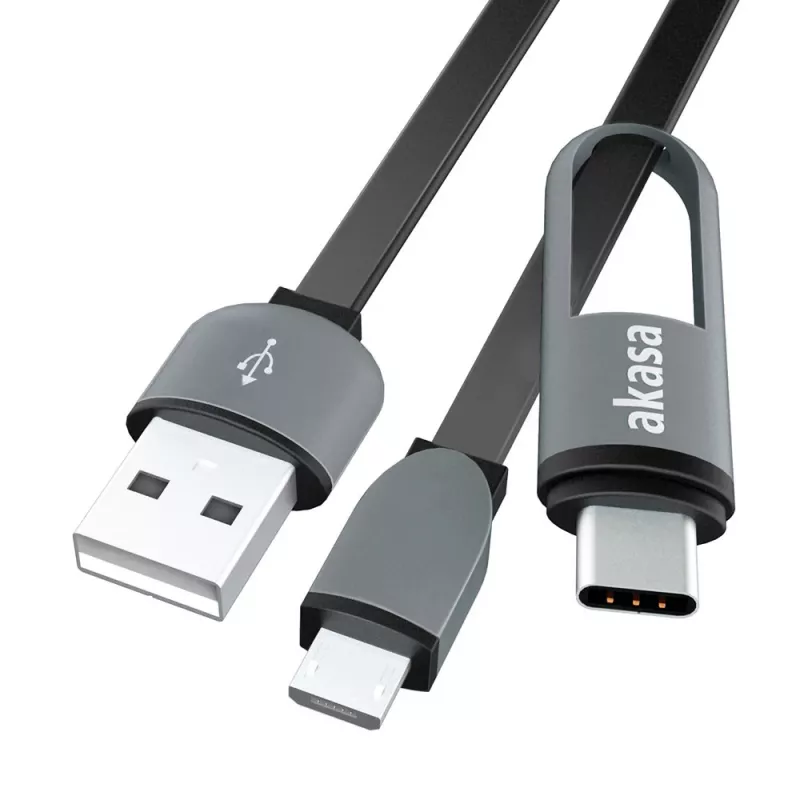 Akasa AK-CBUB35-10BK USB 2.0 kabel - USB A naar Micro-USB B met USB-C adapter - 1 m - zwart