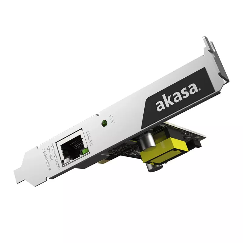 Akasa 2.5G PCIe netwerkkaart met PoE tot 25,5 W