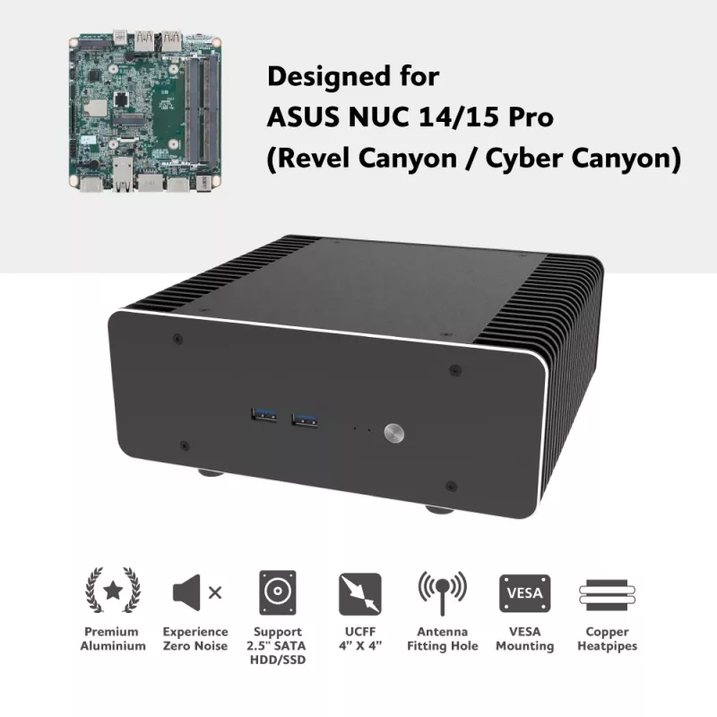 Akasa Maxwell RC Pro Premium ventilatorloze behuizing voor ASUS NUC 14 Pro Revel