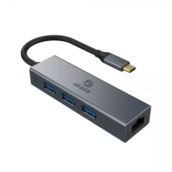 Akasa USB Type-C 4-in-1 hub met ethernet 1 x RJ45 3 USB-A USB 3.2 Gen 1