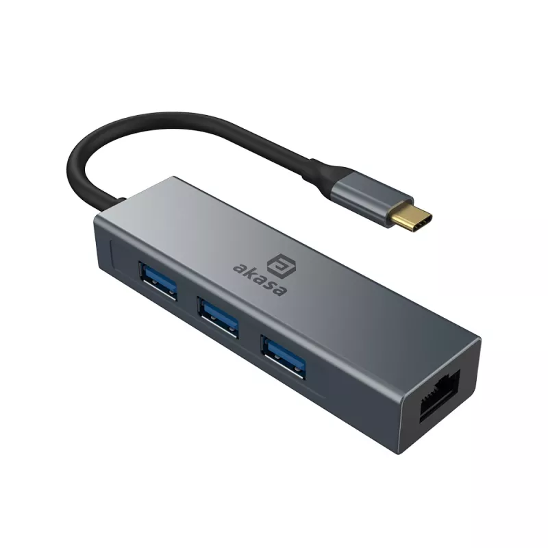Akasa USB Type-C 4-in-1 hub met ethernet 1 x RJ45 3 USB-A USB 3.2 Gen 1