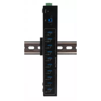 Exsys USB 3.2 Gen 1 10-poorts metalen hub met DIN-railkit, VIA VL811+ chipset, 5 Gbps, 5V/4A voeding, 1,8m kabel