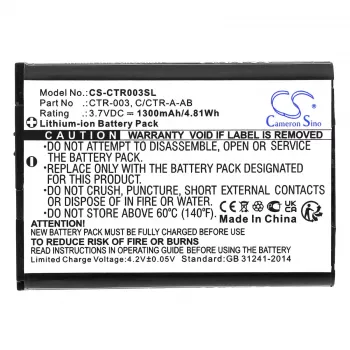 Cameron Sino CTR-003 vervangende accu voor Nintendo 3DS, 2DS, New 2DS XL, Switch Pro Controller - 1300mAh, 3,7V, Li-Ion