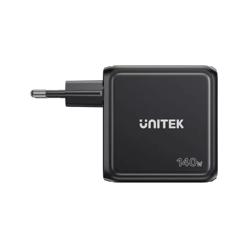 UNITEK GaN-oplader met display 140W 3xUSB-C 1xUSB-A PD3.0 QC4.0 zwart