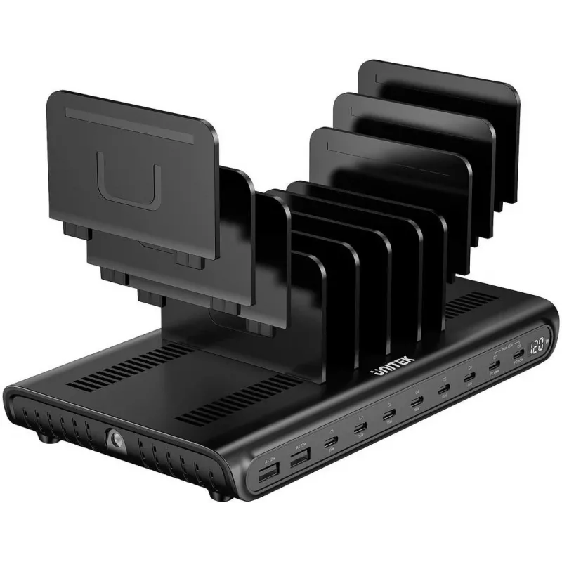 UNITEK 10-poorts USB-A/USB-C intelligent oplaadstation 120W PD 3.0 zwart